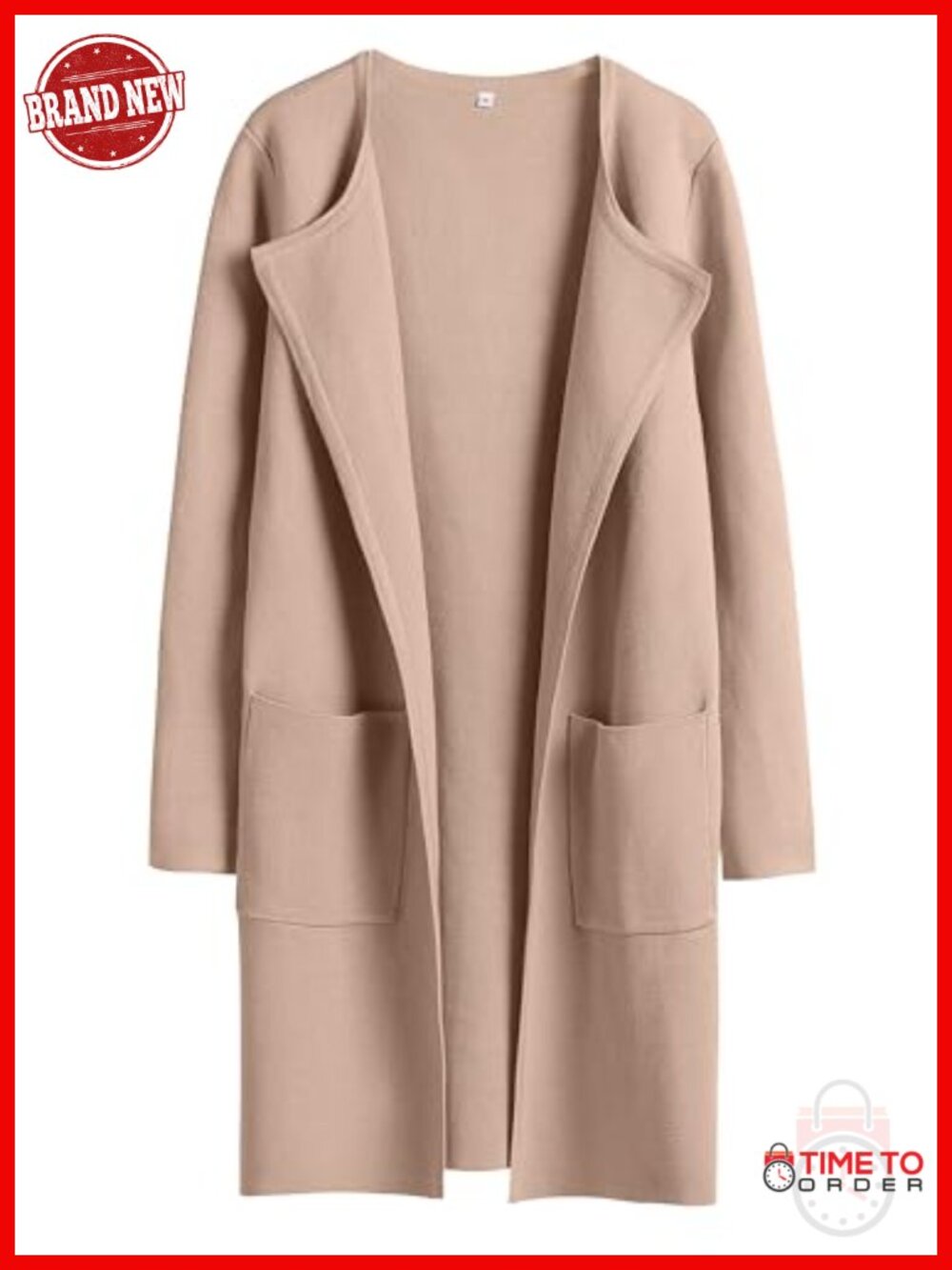 Open Front Knit Cardigan, Long Sleeve, Pockets, Office Wear, 50% Viscose